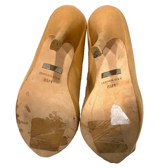 Badgley Mischka - Light Brown satin rhinestones peep toe Heels, size 8 1/2 - Picture 4 of 5